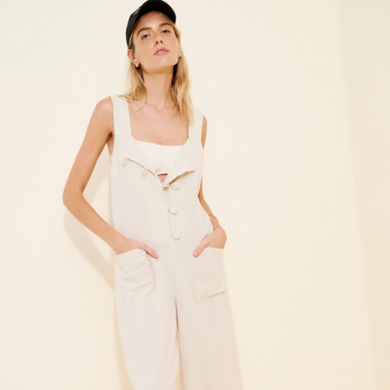 Button Up Wide Leg Jumpsuit