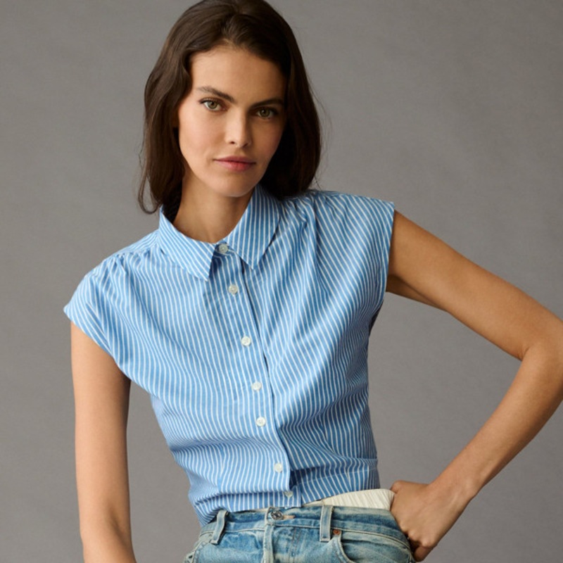 Cap-Sleeve Buttondown Blouse