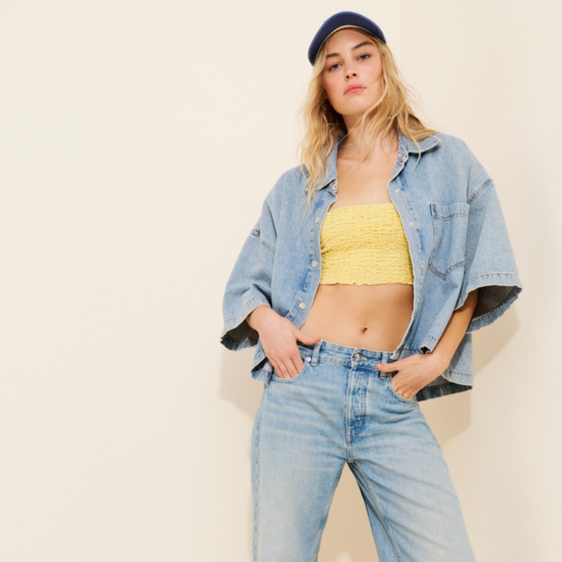 Darted Barrel-Leg Raw Hem Jeans