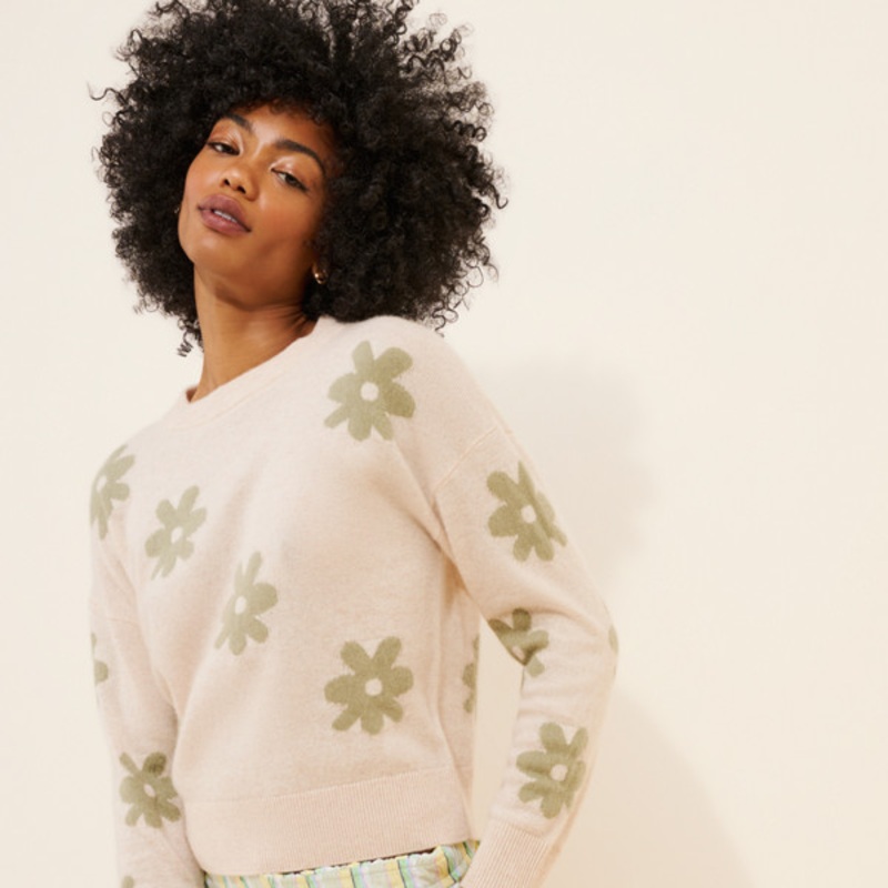 Floral Cashmere Pullover Sweater