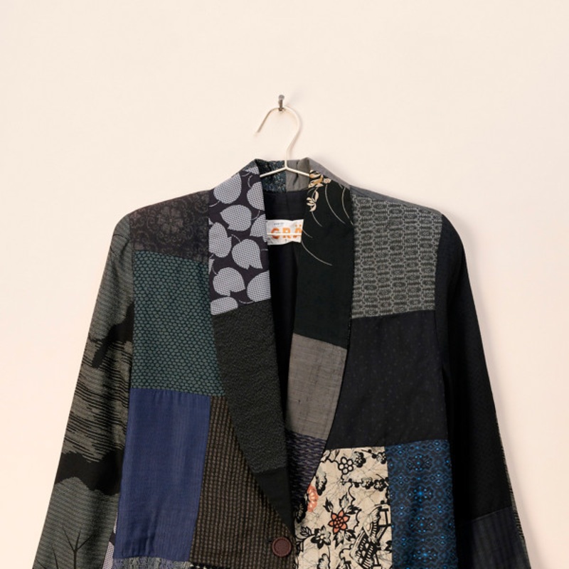 Vintage Grau Patchwork Blazer