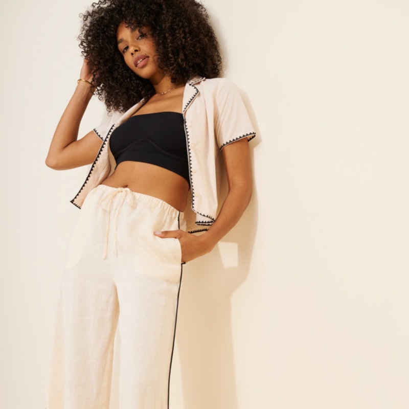 Contrast Bind Linen Pants