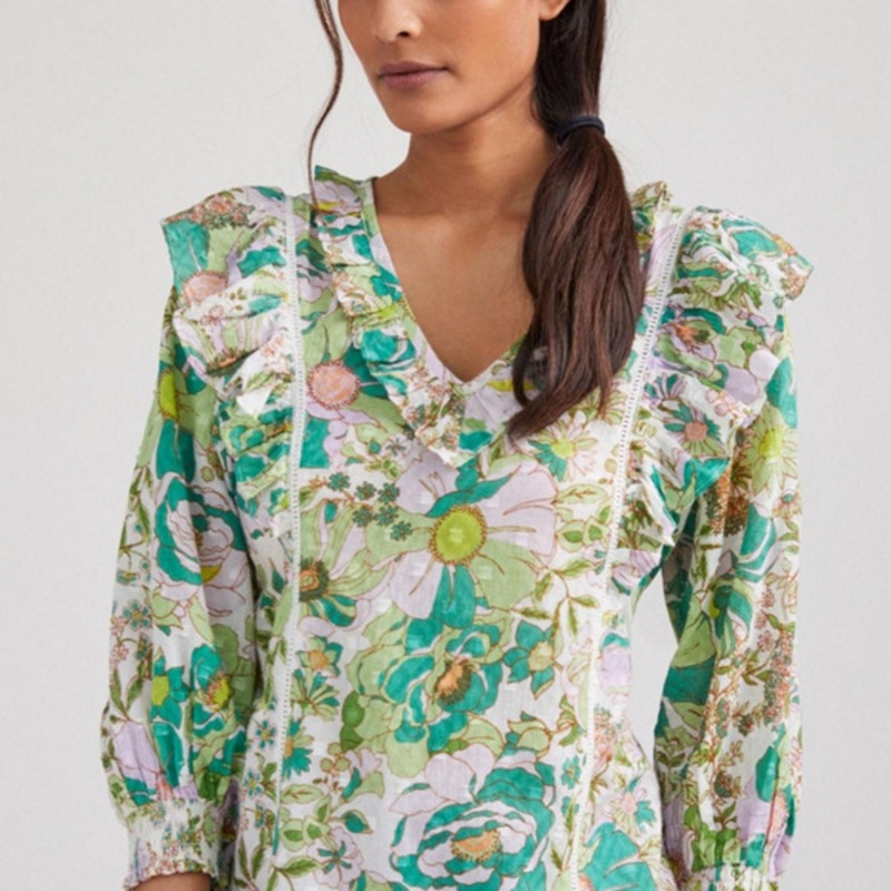 Garden Ruffled Peasant Blouse