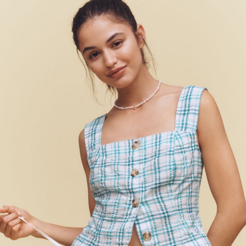 Square-Neck Button-Front Tank