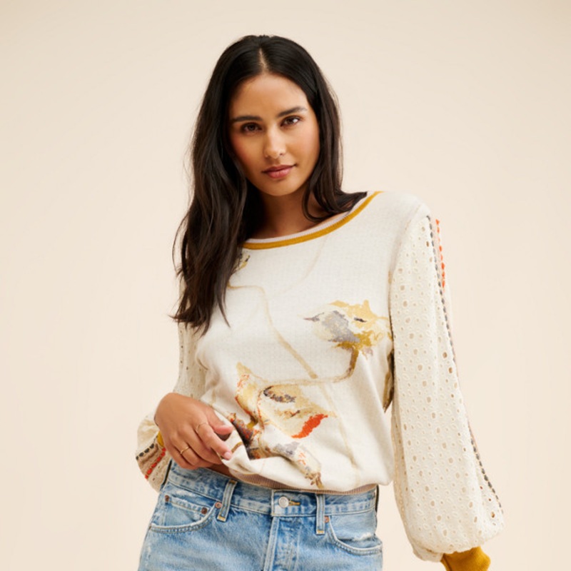 Contrast Eyelet Pullover