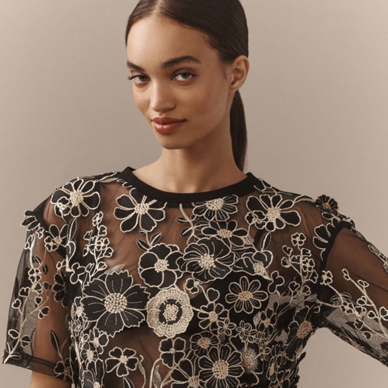 Flower Appliqu Sheer Tee