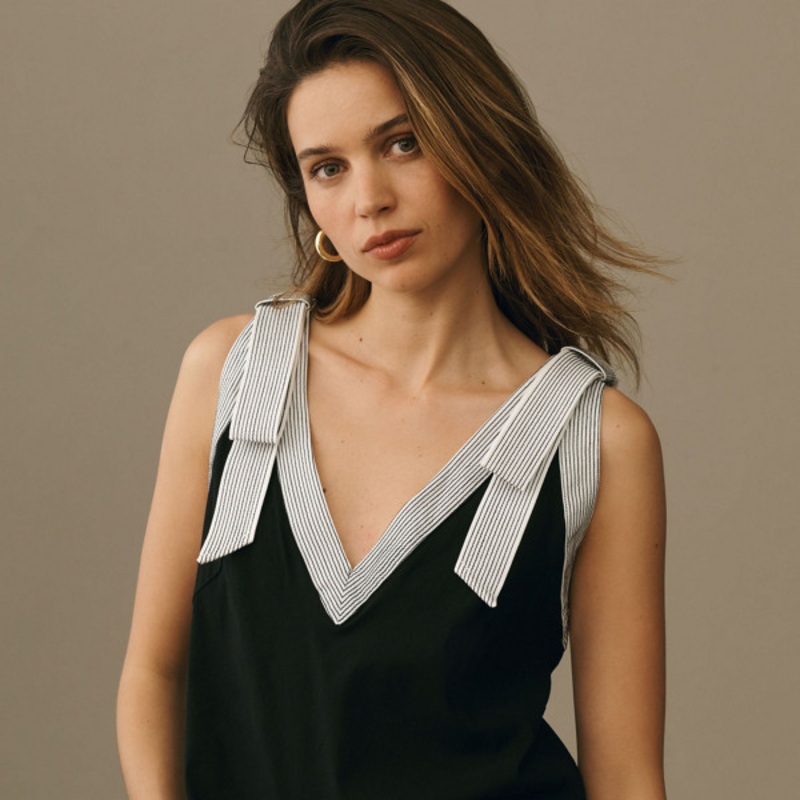 Linen Bow-Shoulder Stitched Tank