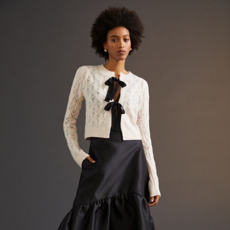 Bow-Tie Pointelle Cashmere Cardigan