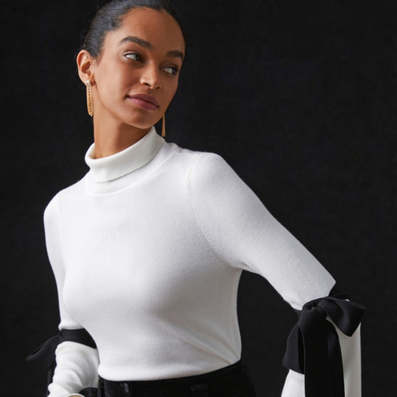 Mock Neck Bow Bell Sleeve Sweater