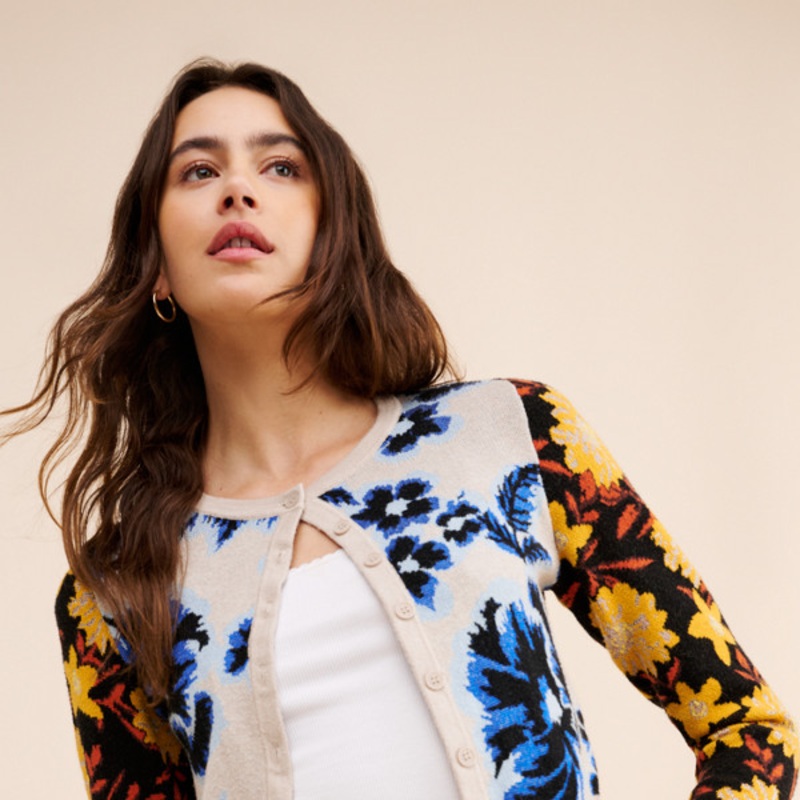 Two Tone Jacquard Cardigan