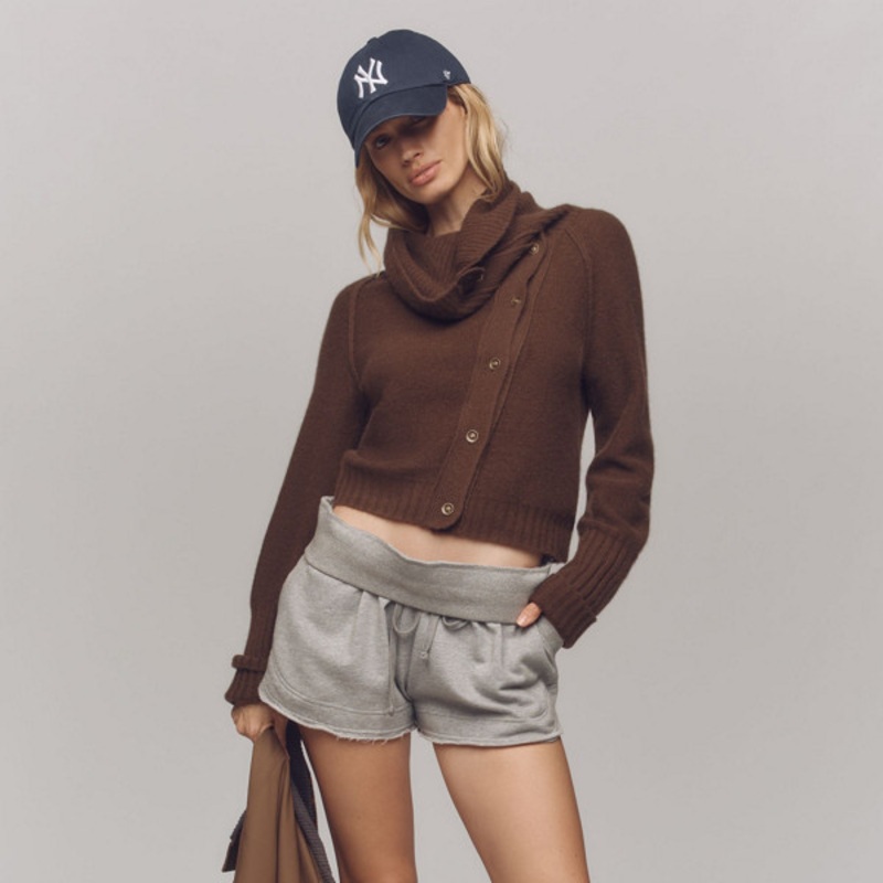 Asymmetrical Button Cashmere Cardigan Sweater