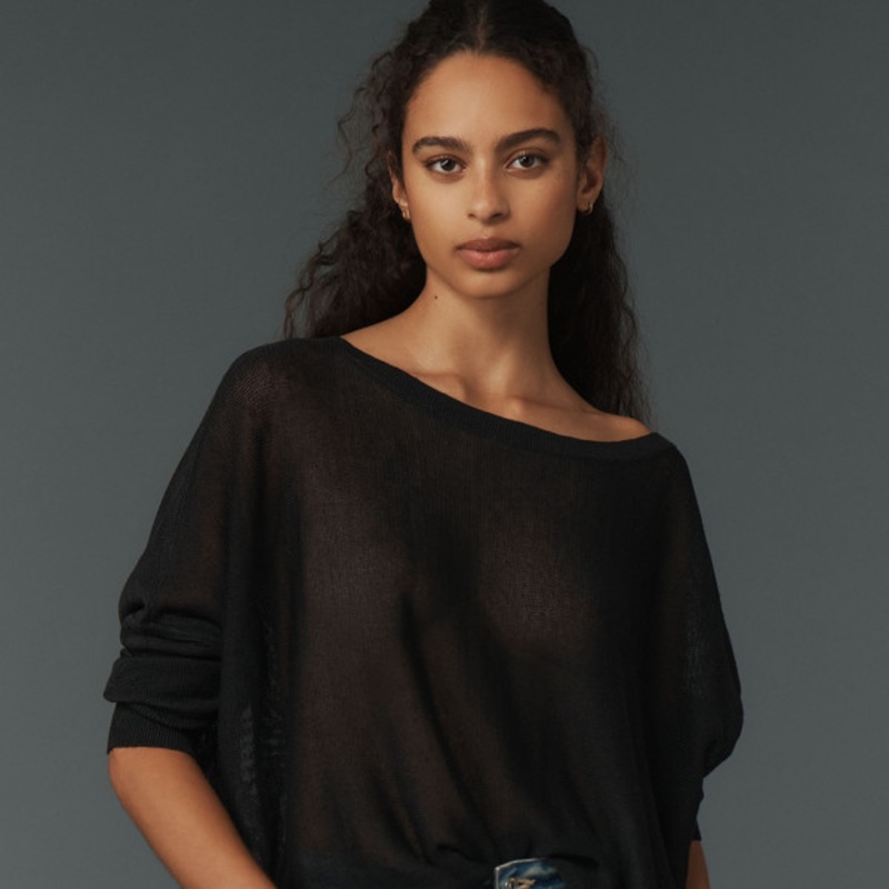 Boat-Neck Sheer Linen Sweater