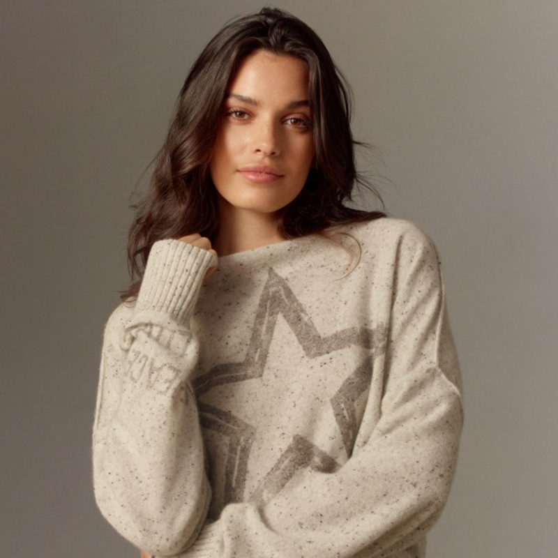 Cashmere Speckled Star Motif Sweater