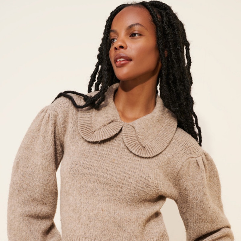 Collared Puff-Sleeved Sweater