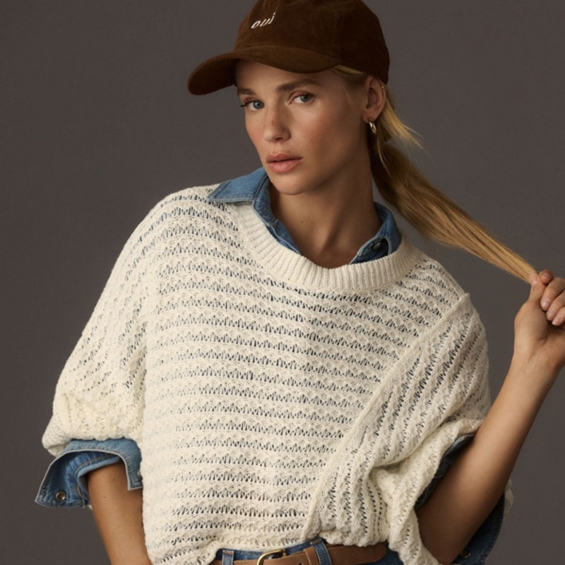 Distressed Asymmetrical Open-Stitch Sweater