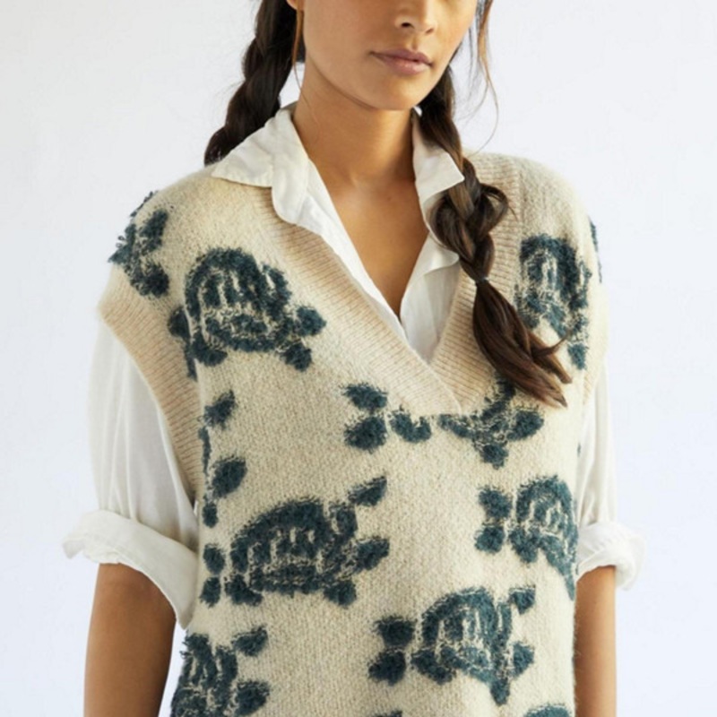Distressed Floral Sweater Vest