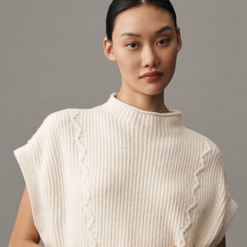 Mock-Neck Short-Sleeve Ribbed Sweater Vest