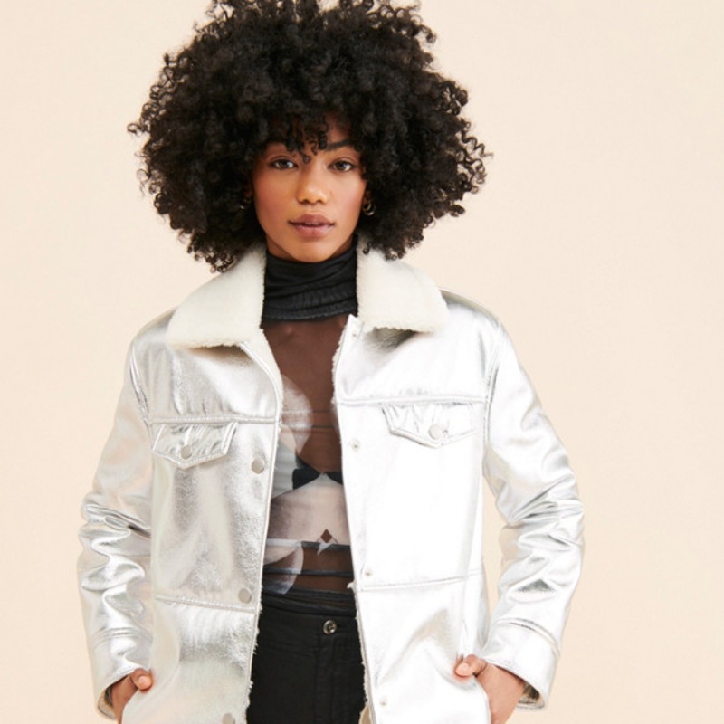 Sherpa Collar Metallic Long Coat