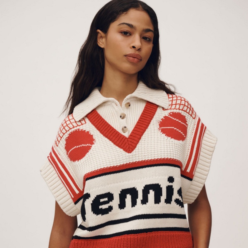 Tennis V-Neck Button-Up Twofer Sweater Vest