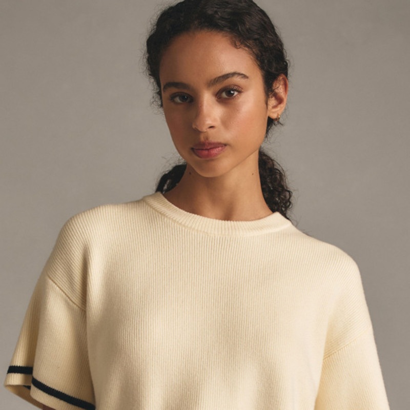 Tipped Knit Short-Sleeve Boxy Sweater