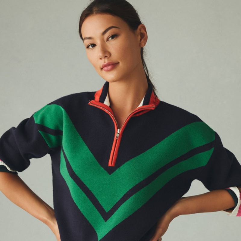 Varsity Colorblock Half-Zip Sweater