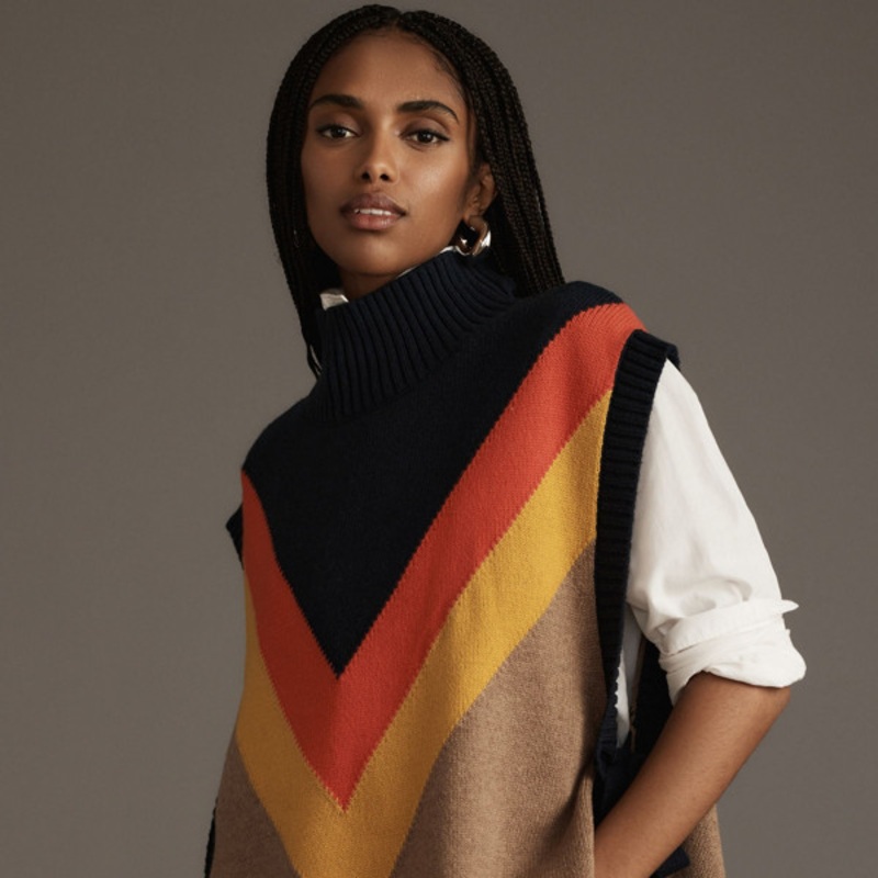 Varsity Stripe Poncho Sweater Vest