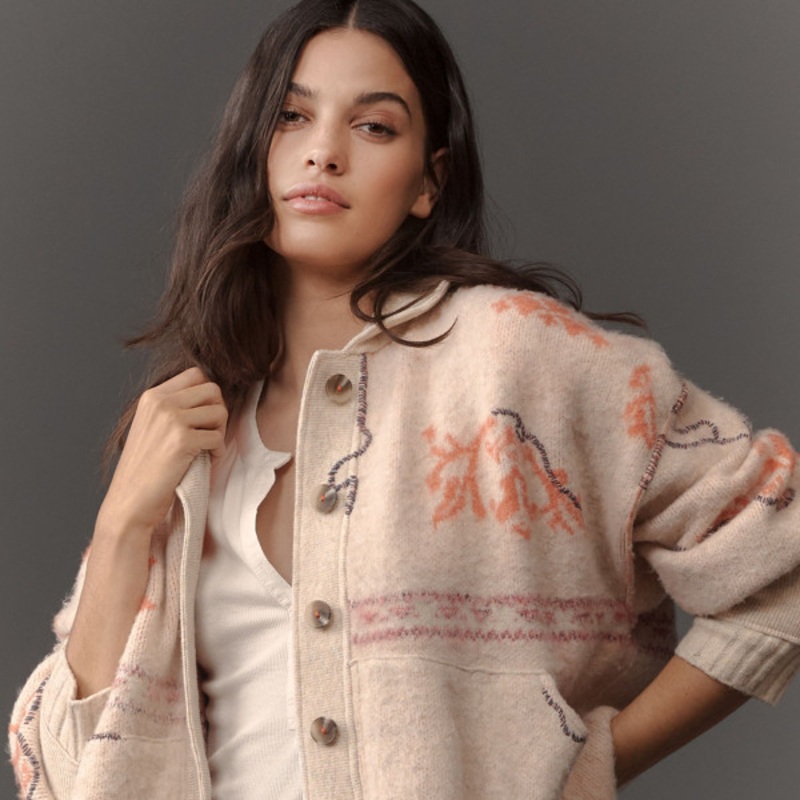 Brushed Jacquard Cardigan Sweater