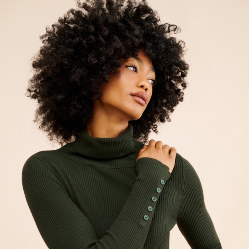 Button-Sleeve Turtleneck
