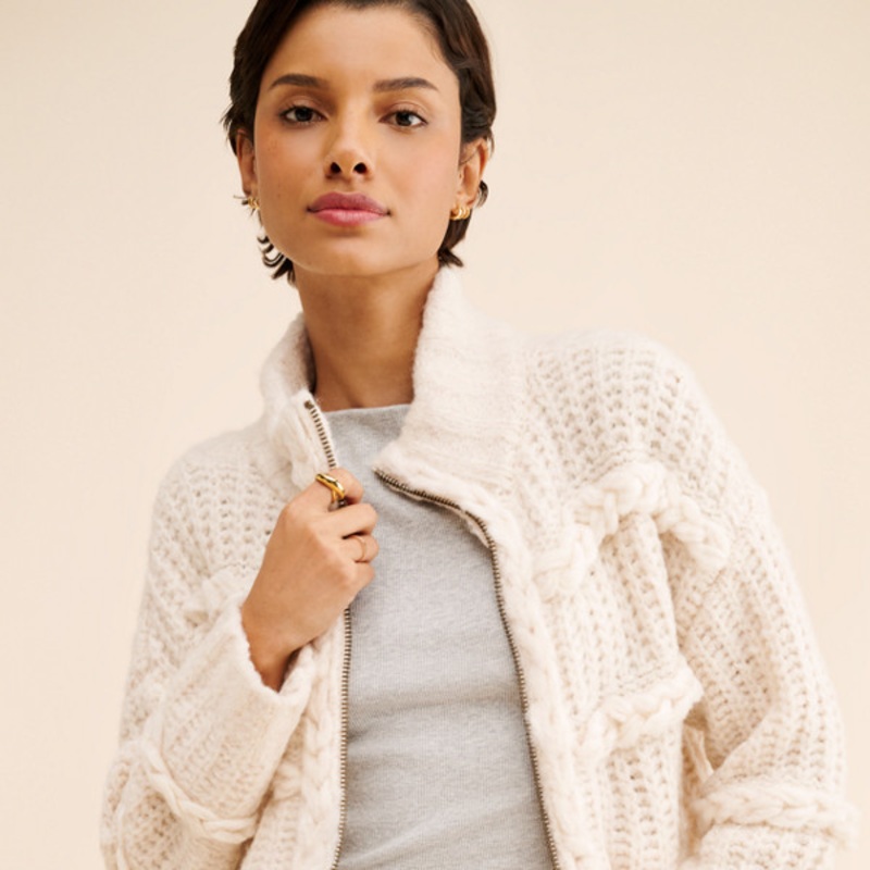 Collared Zip-Front Cardigan Sweater