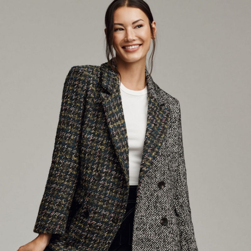 Relaxed Plaid Mix Blazer