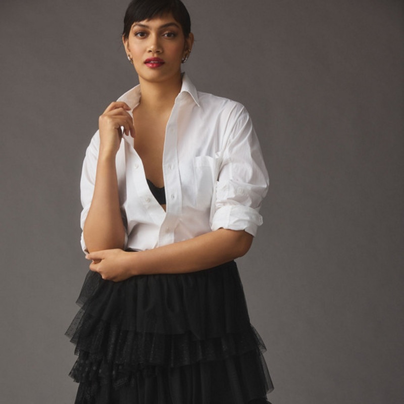 Ruffled Tulle Midi Skirt