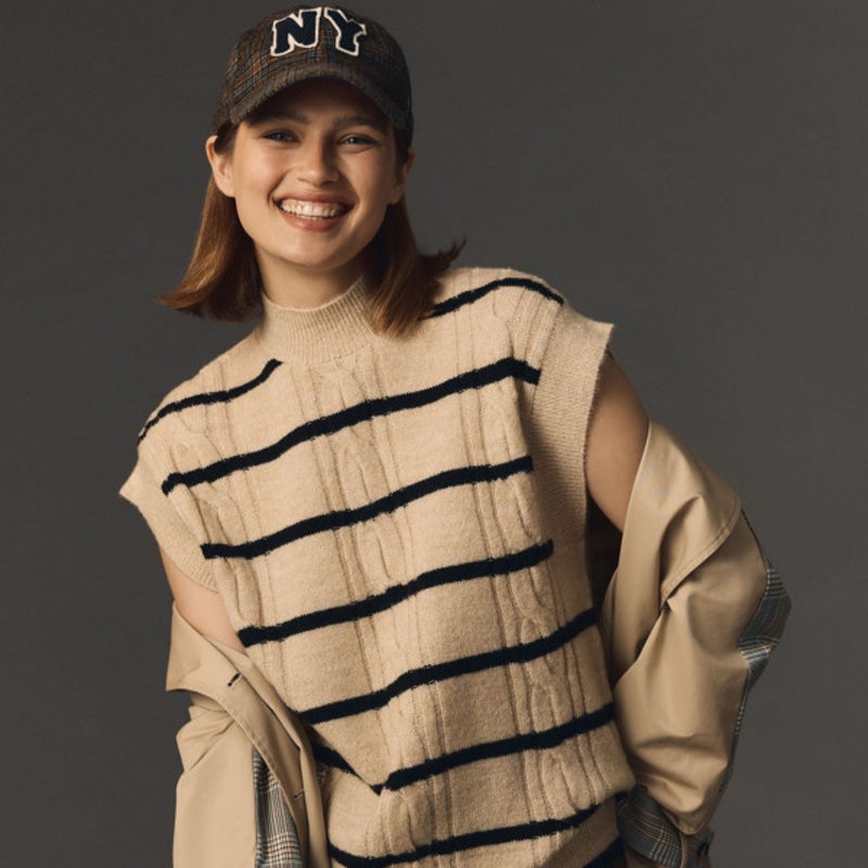 Striped Cable Sweater Vest