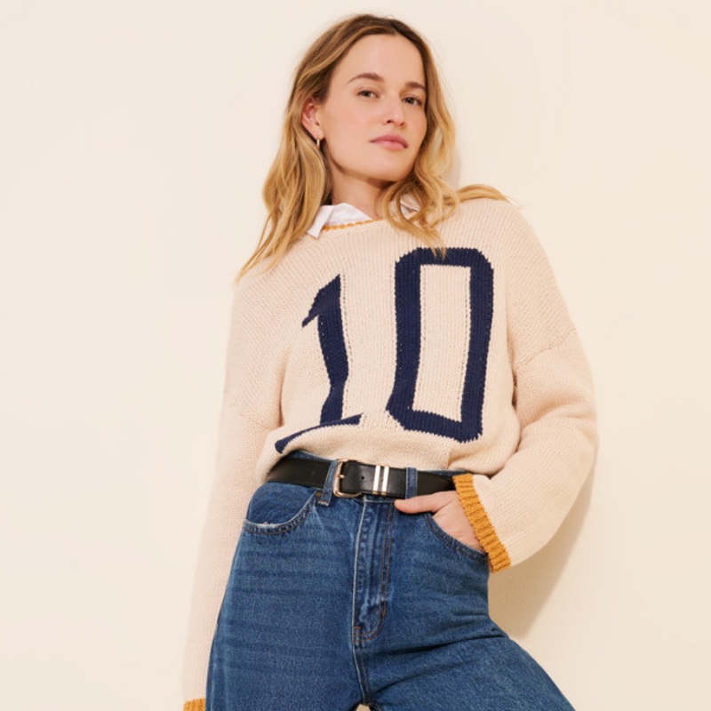 Wide-Sleeve Graphic Numbers Sweater