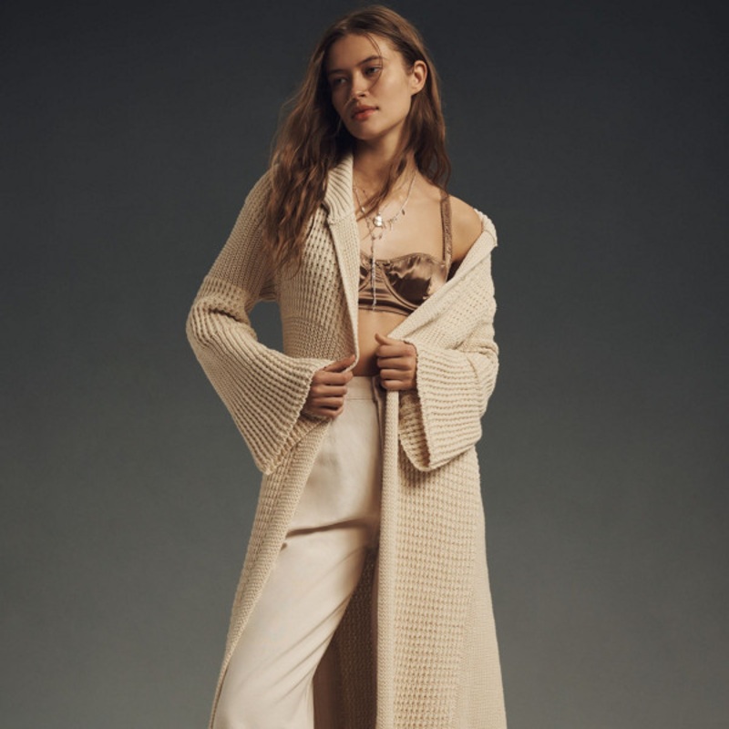 Wide-Sleeve Longline Cardigan Sweater