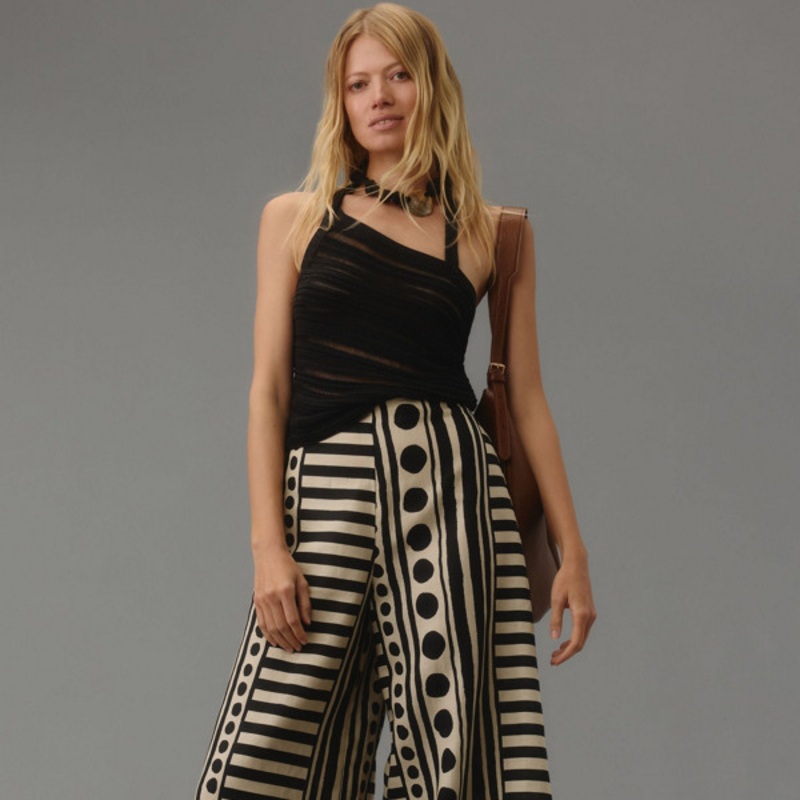 Geometric Linen Wide-Leg Pants