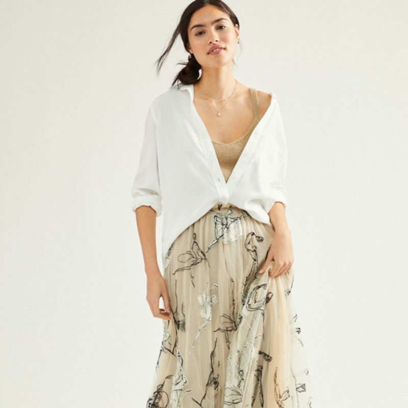 Georgette Pleated Tulle Maxi Skirt