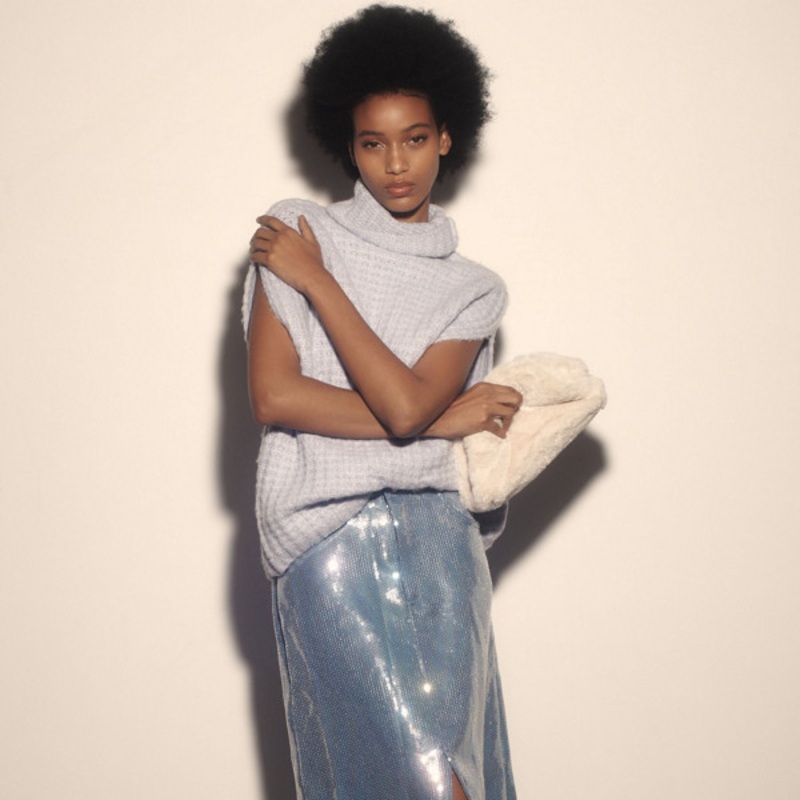 Sequin Denim Maxi Skirt