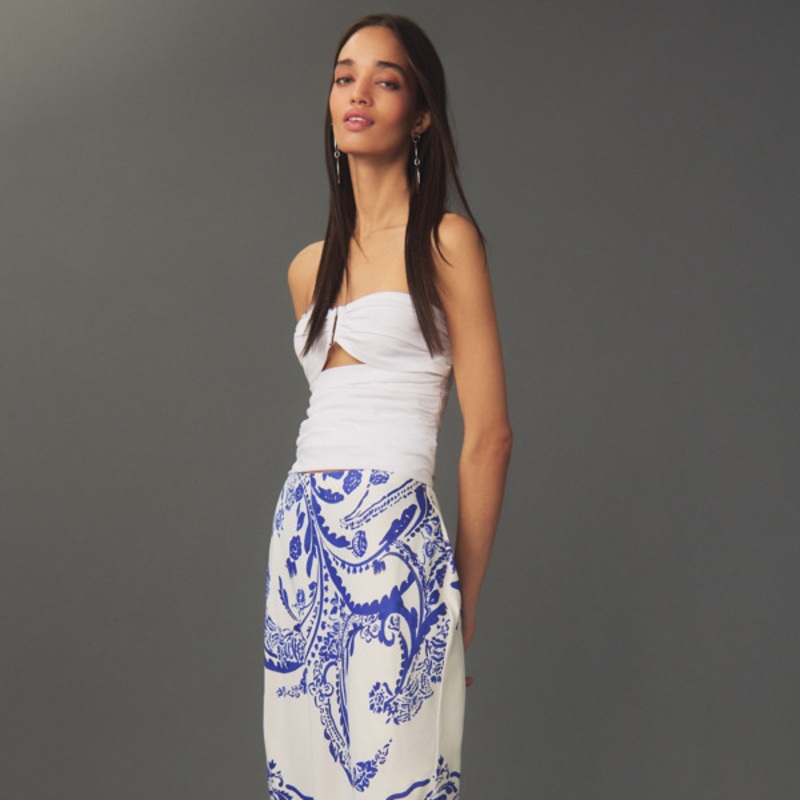 Silky Hanky-Hem Midi Skirt