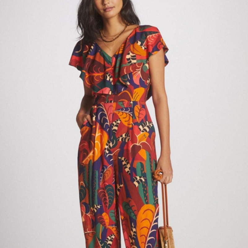 Abstract Ruffled Jumpsuit