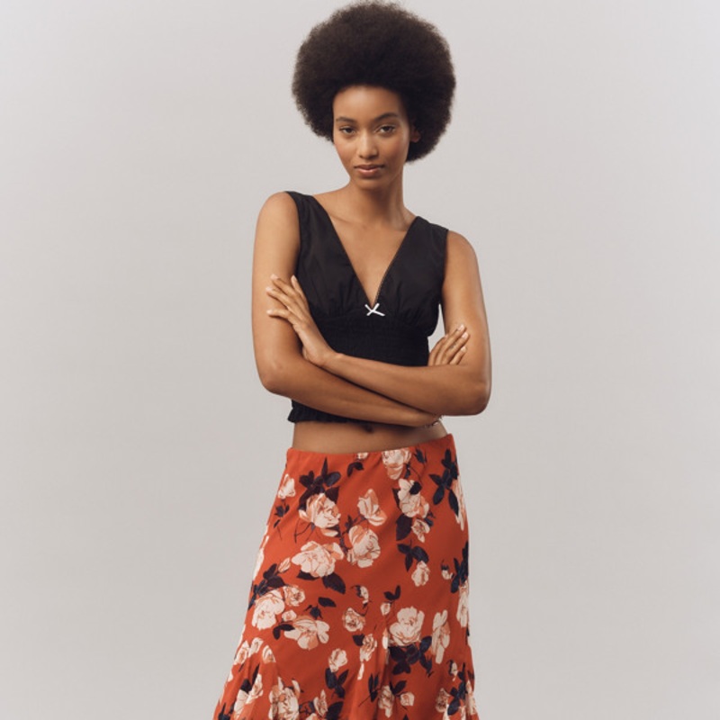 Asymmetric Ruffled High-Low Skirt