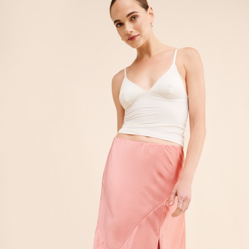 Bias-Cut Lace-Trim Midi Skirt