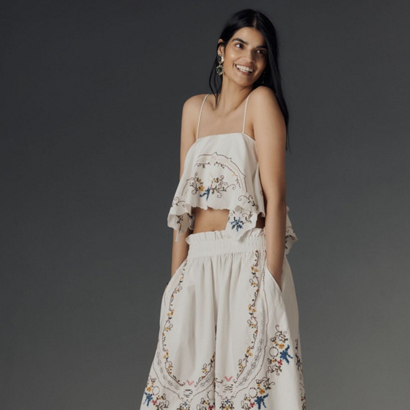 Embroidered Culotte Pants