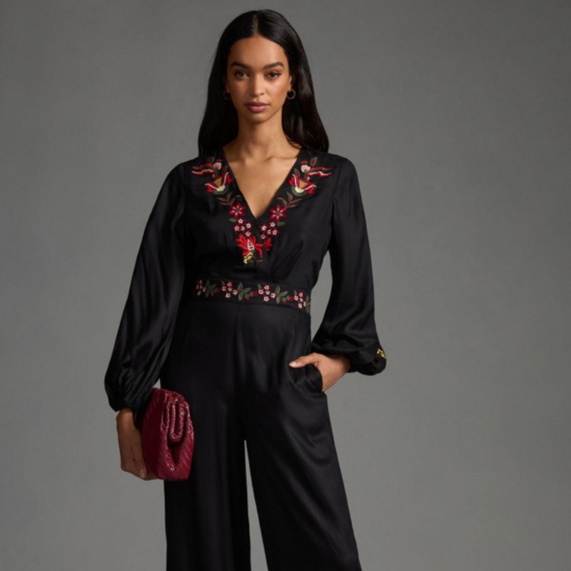 Embroidered Wide Leg Jumpsuit