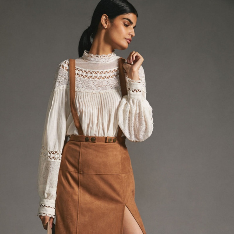 Faux Suede Pinafore Skirt