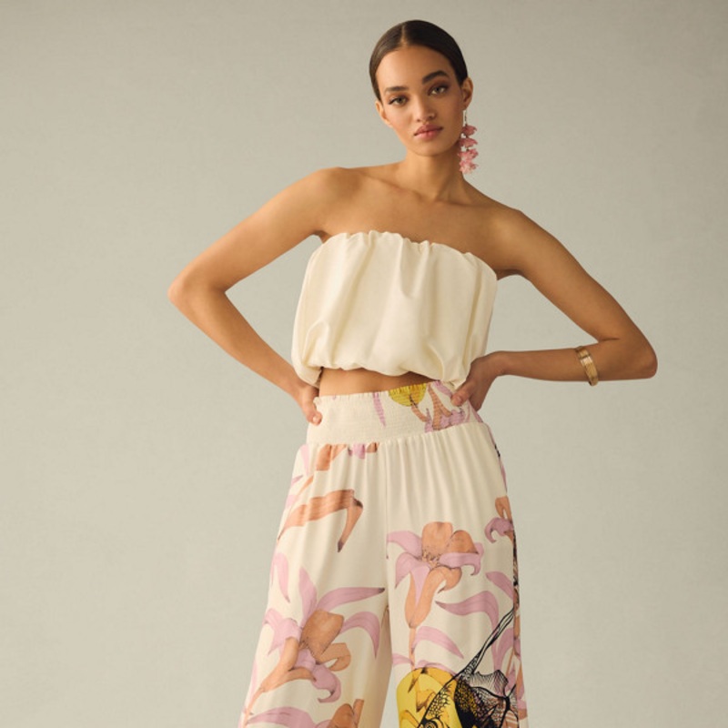 Graphic Floral Wide-Leg Pants