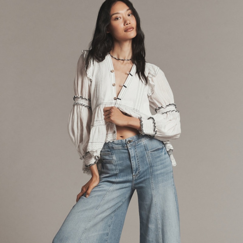 Grassland Mid-Rise Wide-Leg Crop Jeans