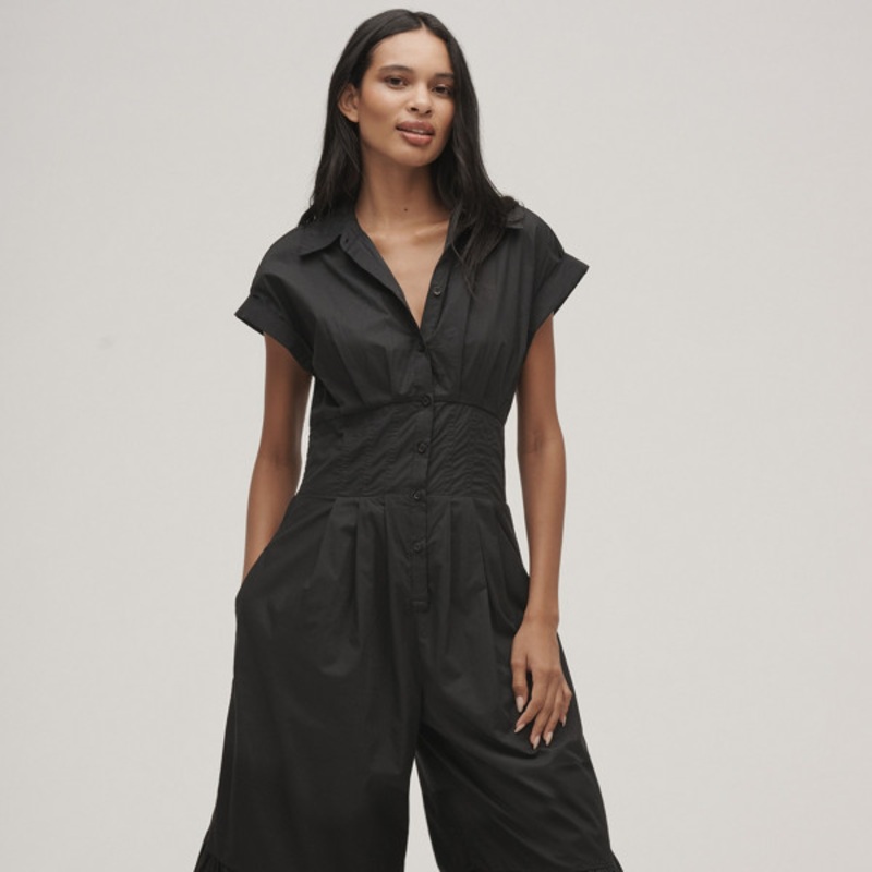 Pleated Shirting Wide-Leg Jumpsuit