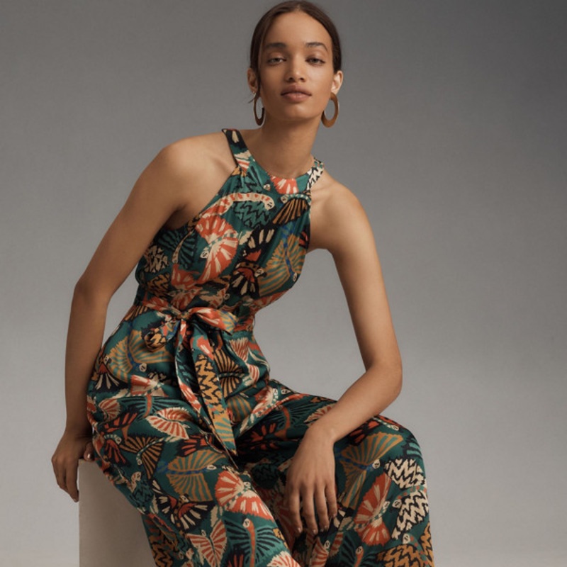 Printed Halter Wide-Leg Jumpsuit