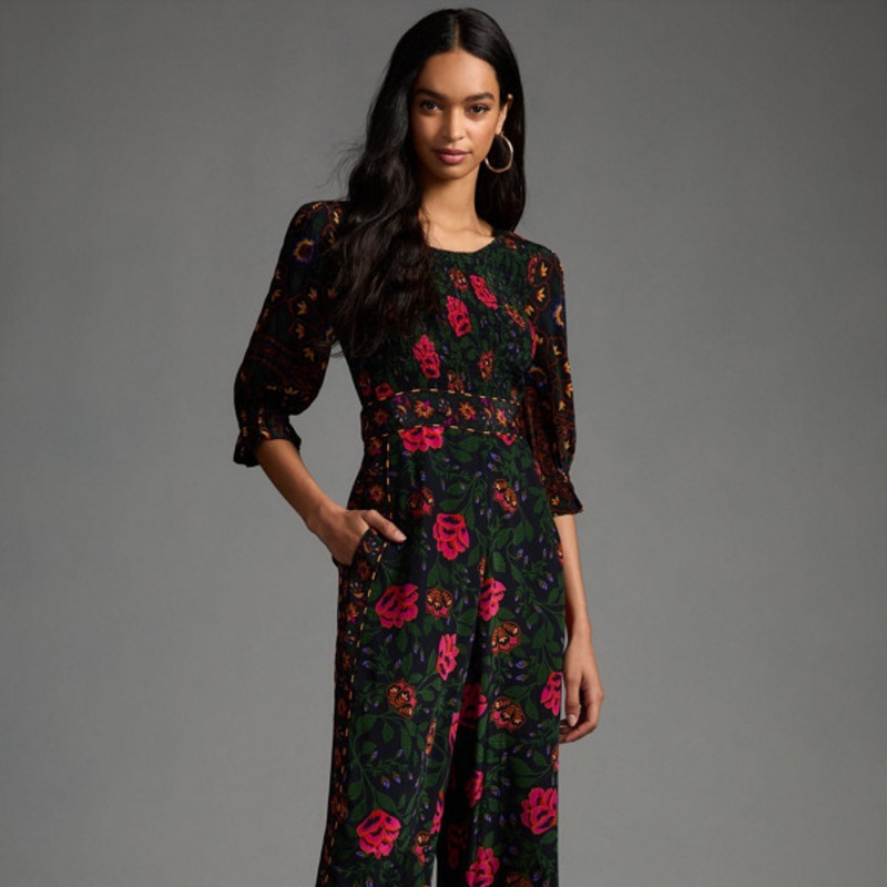 Printed Smocked Jumpsuit