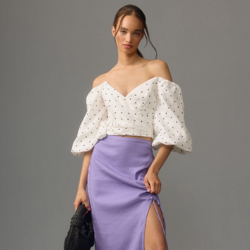 Ruched Side-Slit Midi Skirt